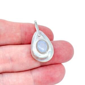 Vintage Sterling Silver 925 Mother Of Pearl Opal Inlay Teardrop Pendant